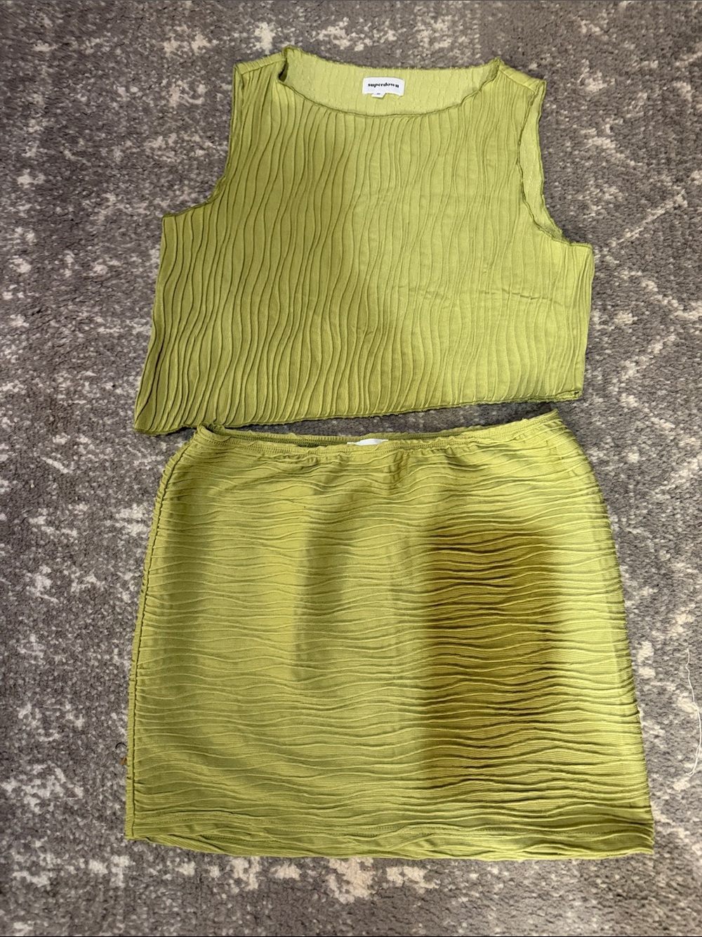 superdown Lime Green Textured Two-Piece Mini Skirt Set